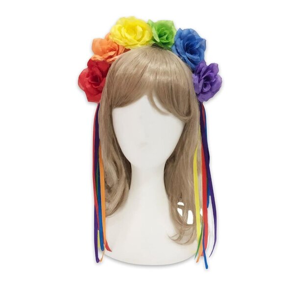 Rainbow Pride Headband Women Rose Flower Crown Boho Accessories for Pride - Picture 1 of 8